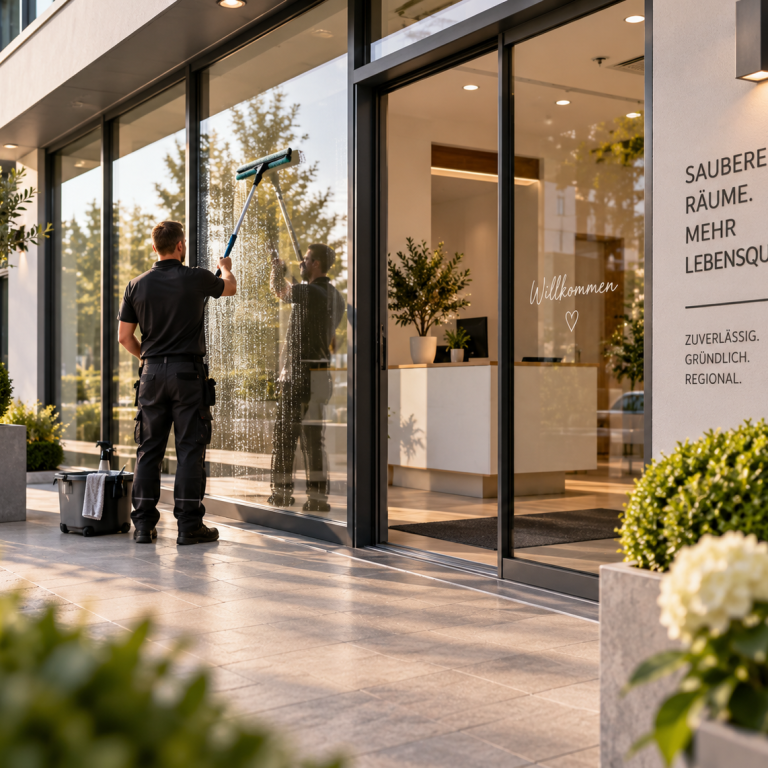 Fensterreinigung an einer großen Glasfront