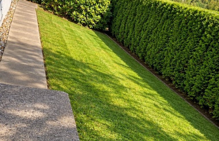 Gepflegter Rasen und gepflegte Hecke